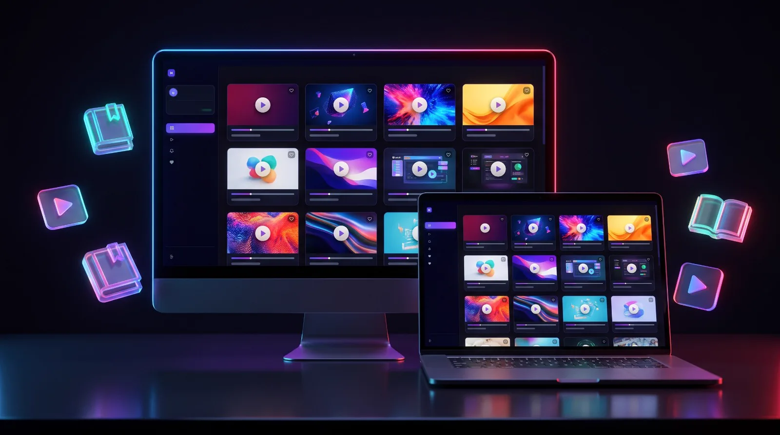 Monitor e notebook com a plataforma de cursos Olympo